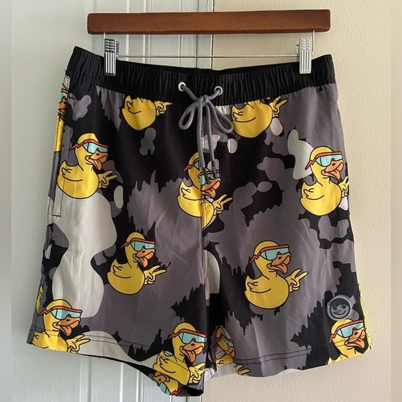 Neff Gray Swim Trunks with Yellow Duck Print - Picture 1 of 5